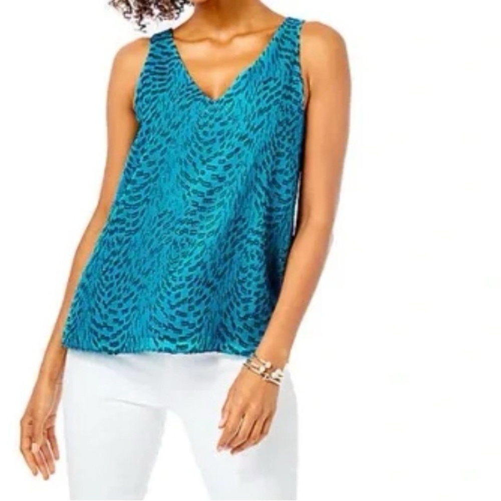 Lilly Pulitzer Florin Silk Sleeveless Tank in Teal Bay Swirl Clip